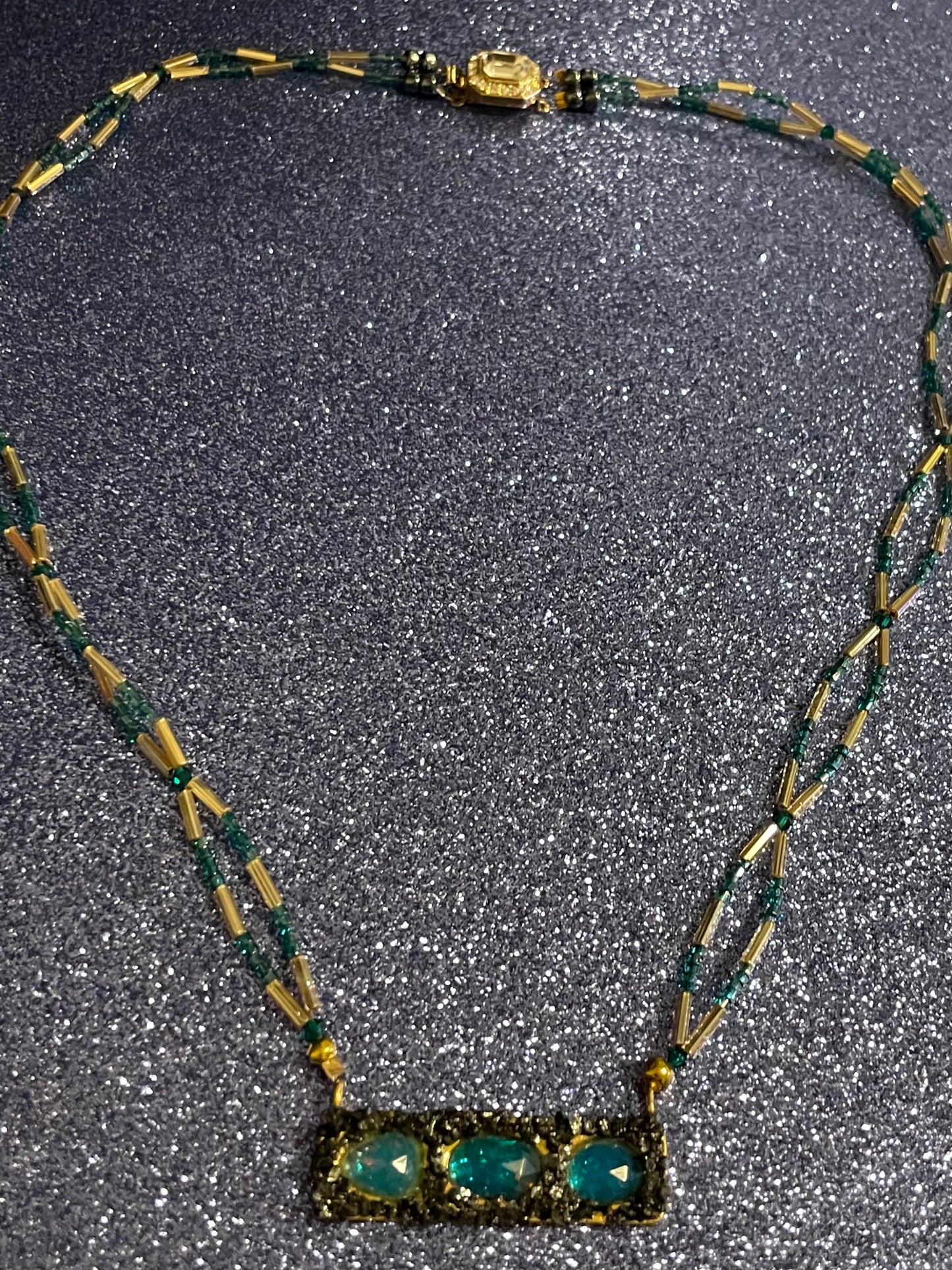 Opal and Black Diamond Necklace