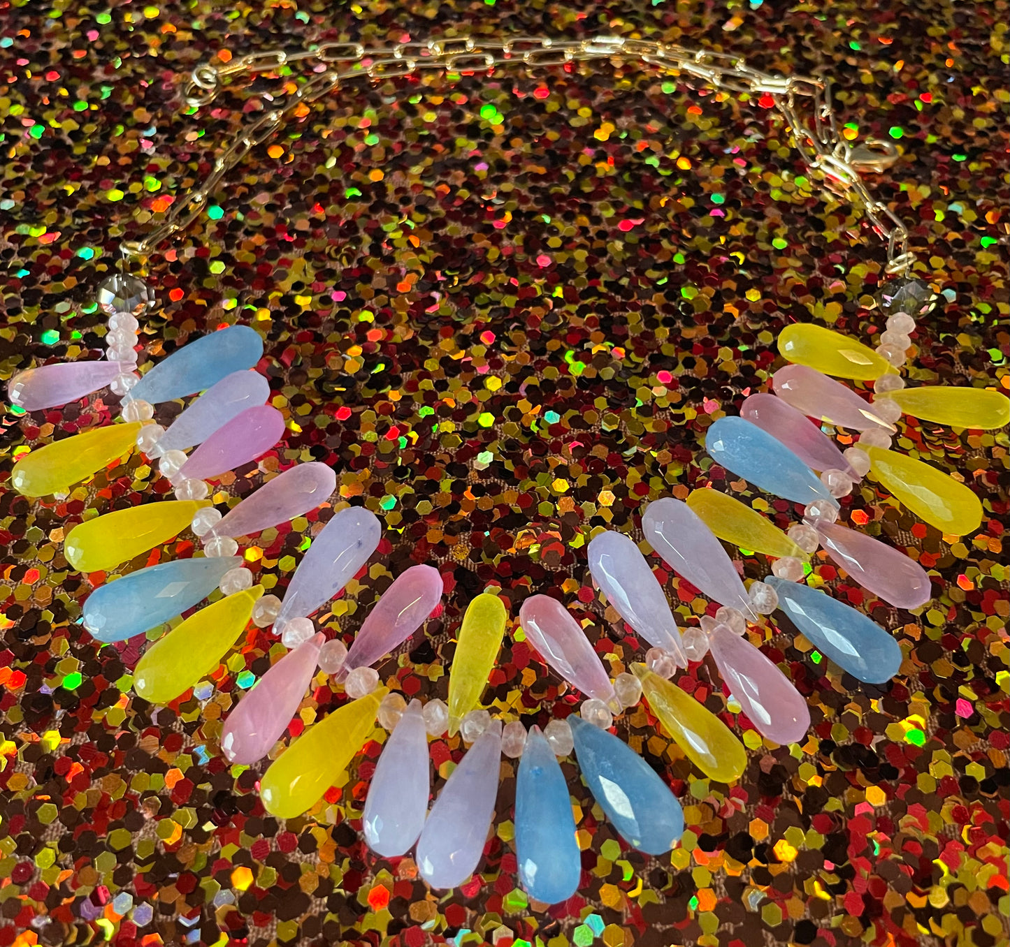 Colorful Chalcedony and Rose Quartz Necklace