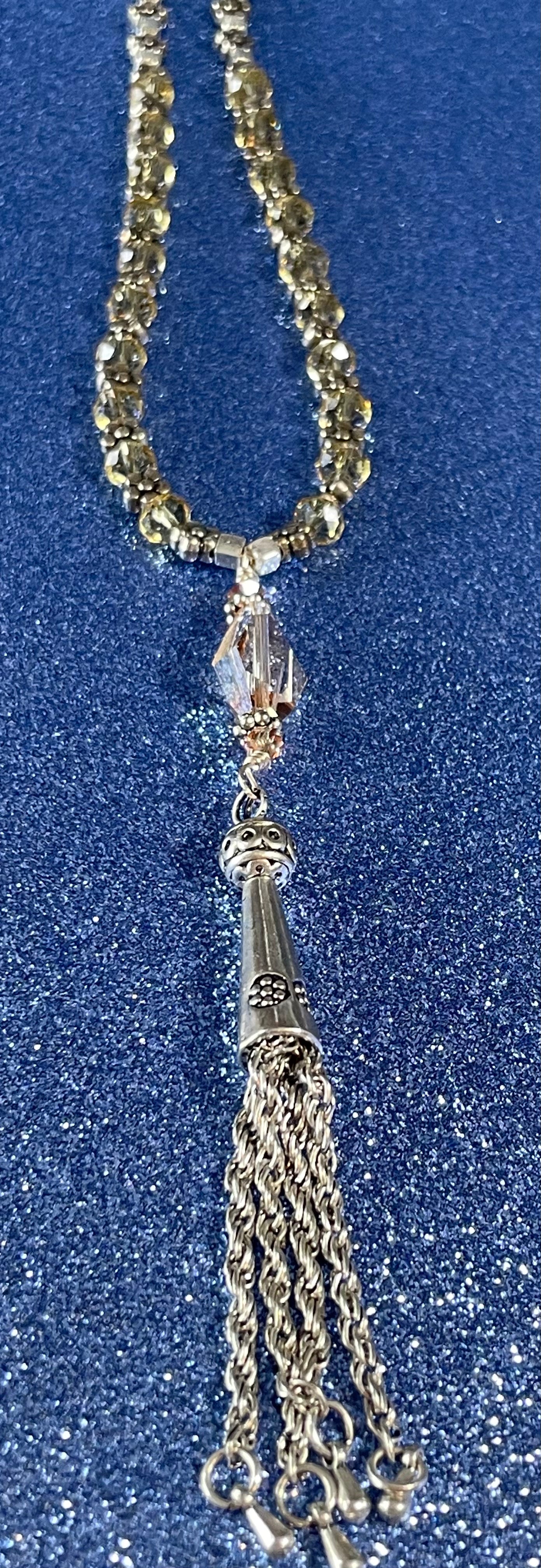 Crystal Necklace with Silver Tassel