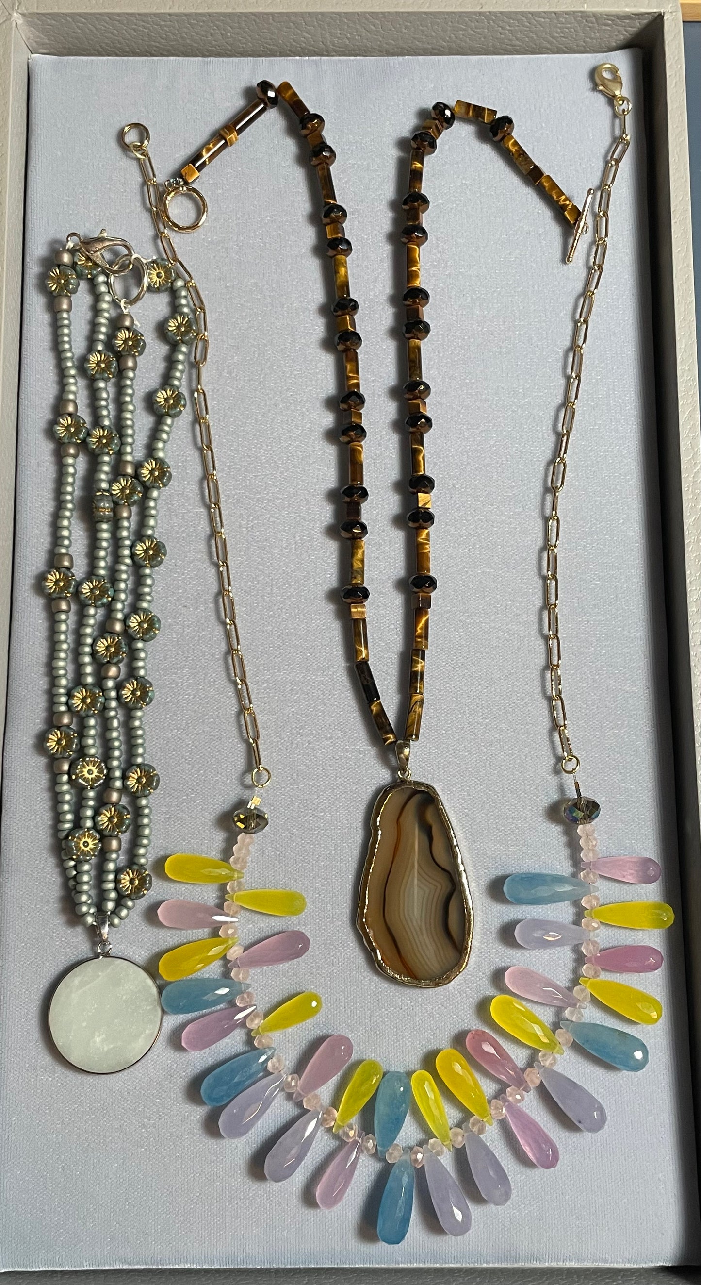 Colorful Chalcedony and Rose Quartz Necklace