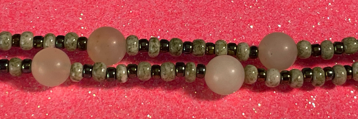 Green Milky Jade and Glass Necklace