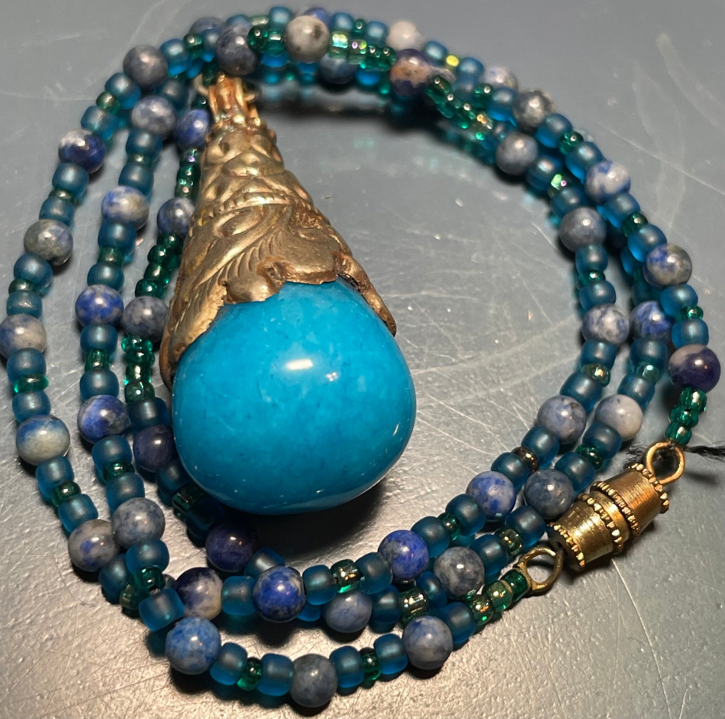 Blue Tibetan Pendant Necklace with Sodalite Accents