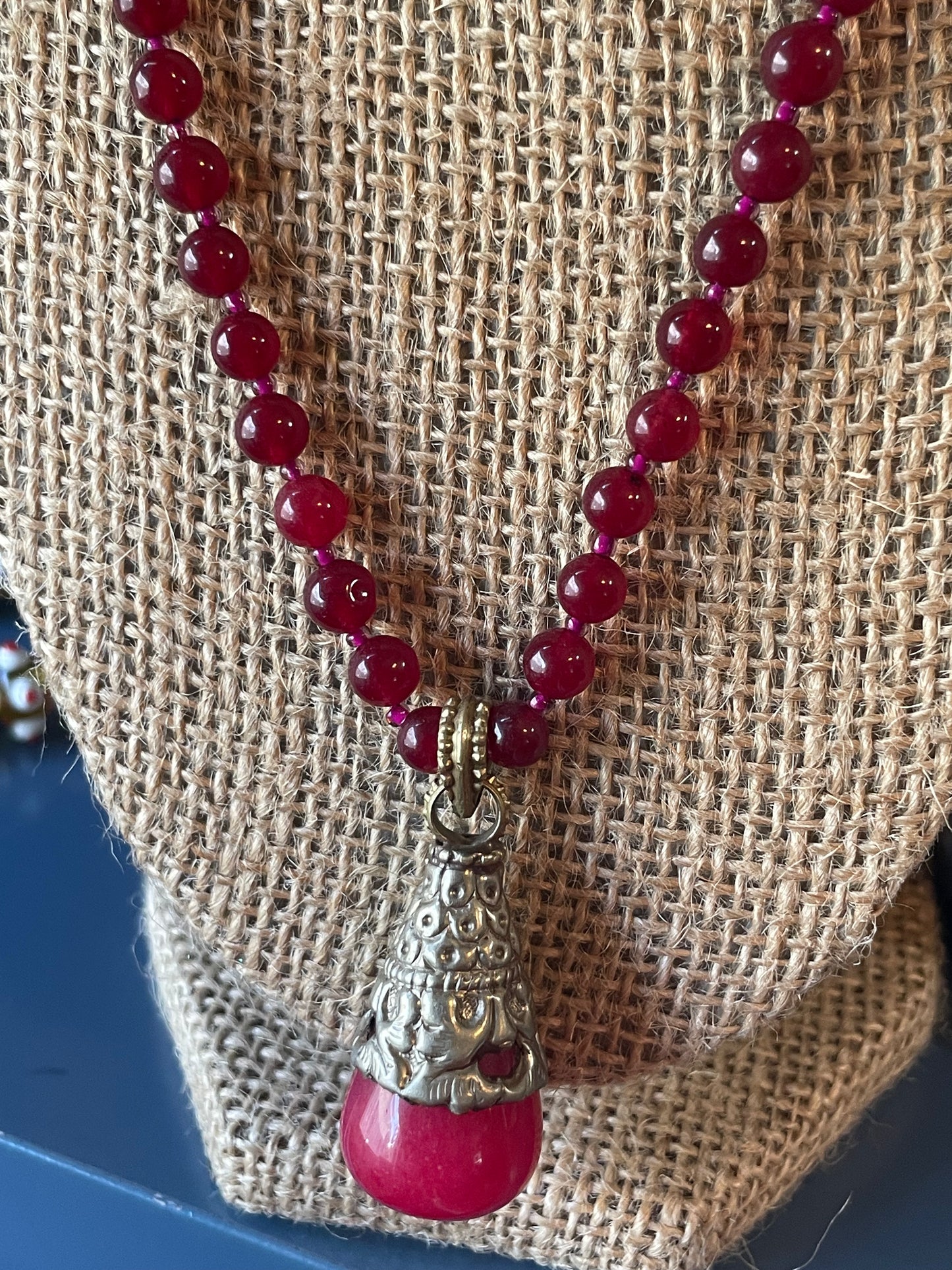 Magenta Tibetan Copal Resin Necklace