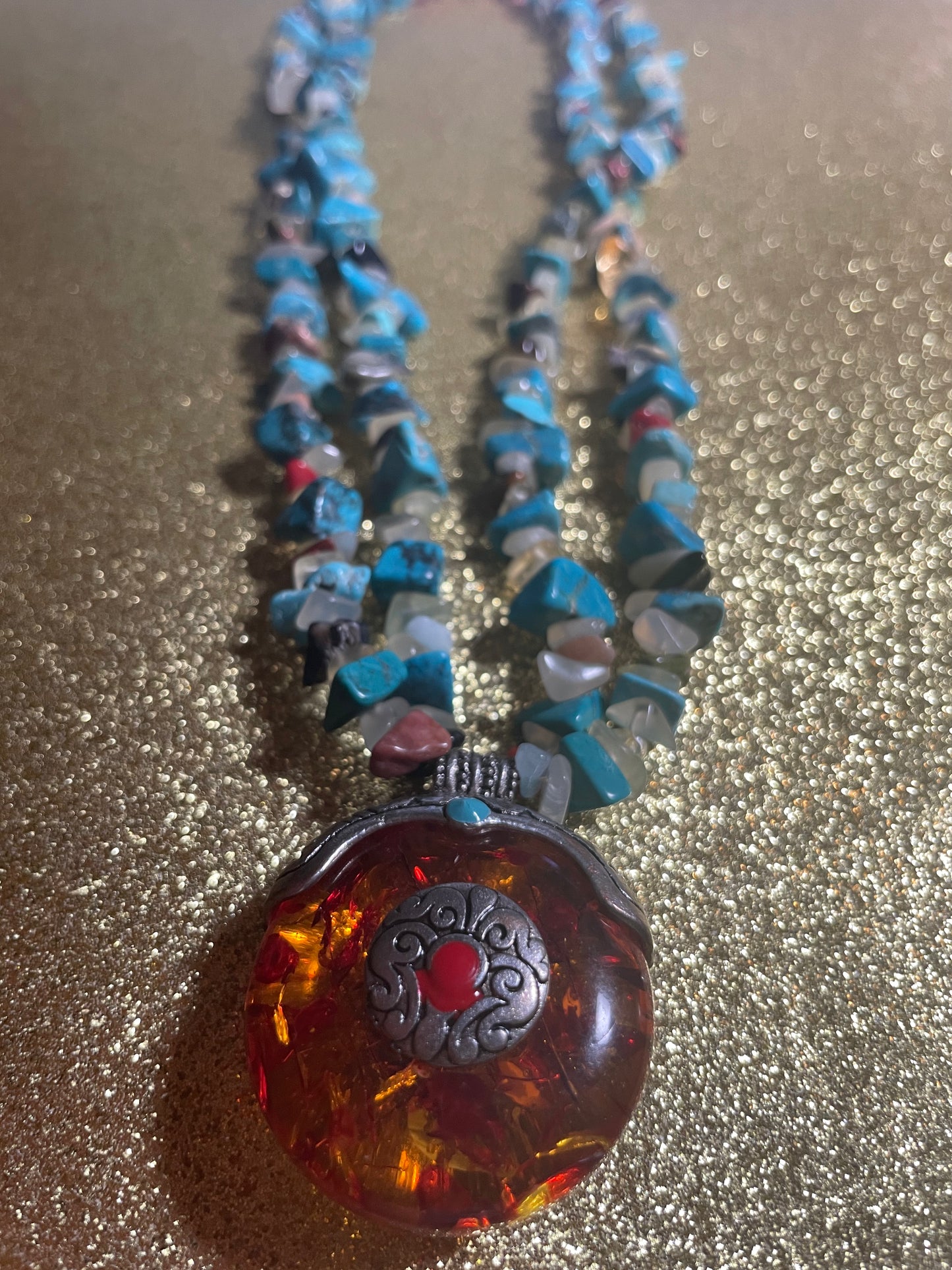 Amber and Turquoise Double Strand Necklace