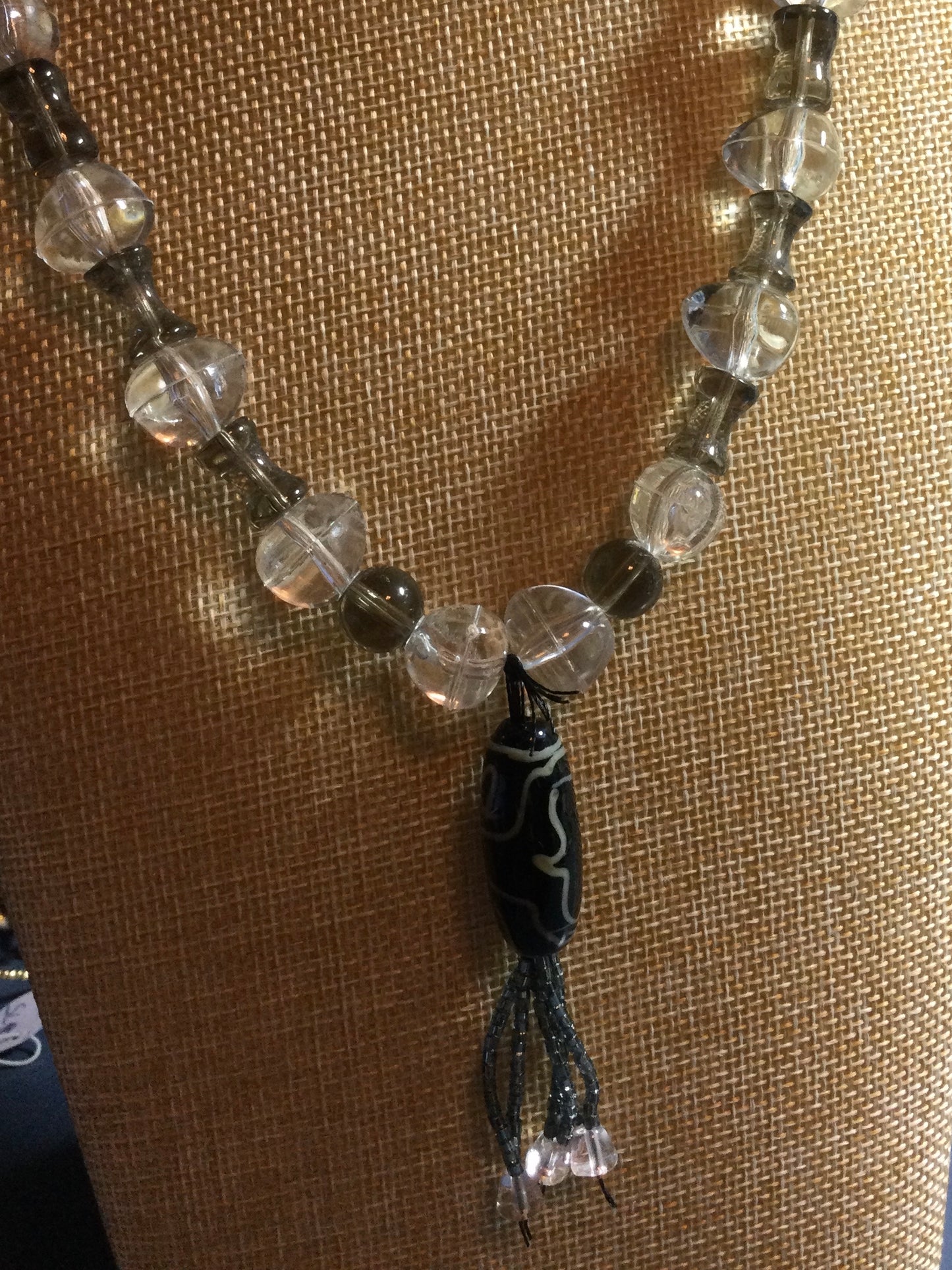 Glass Dzi Necklace with Tassel