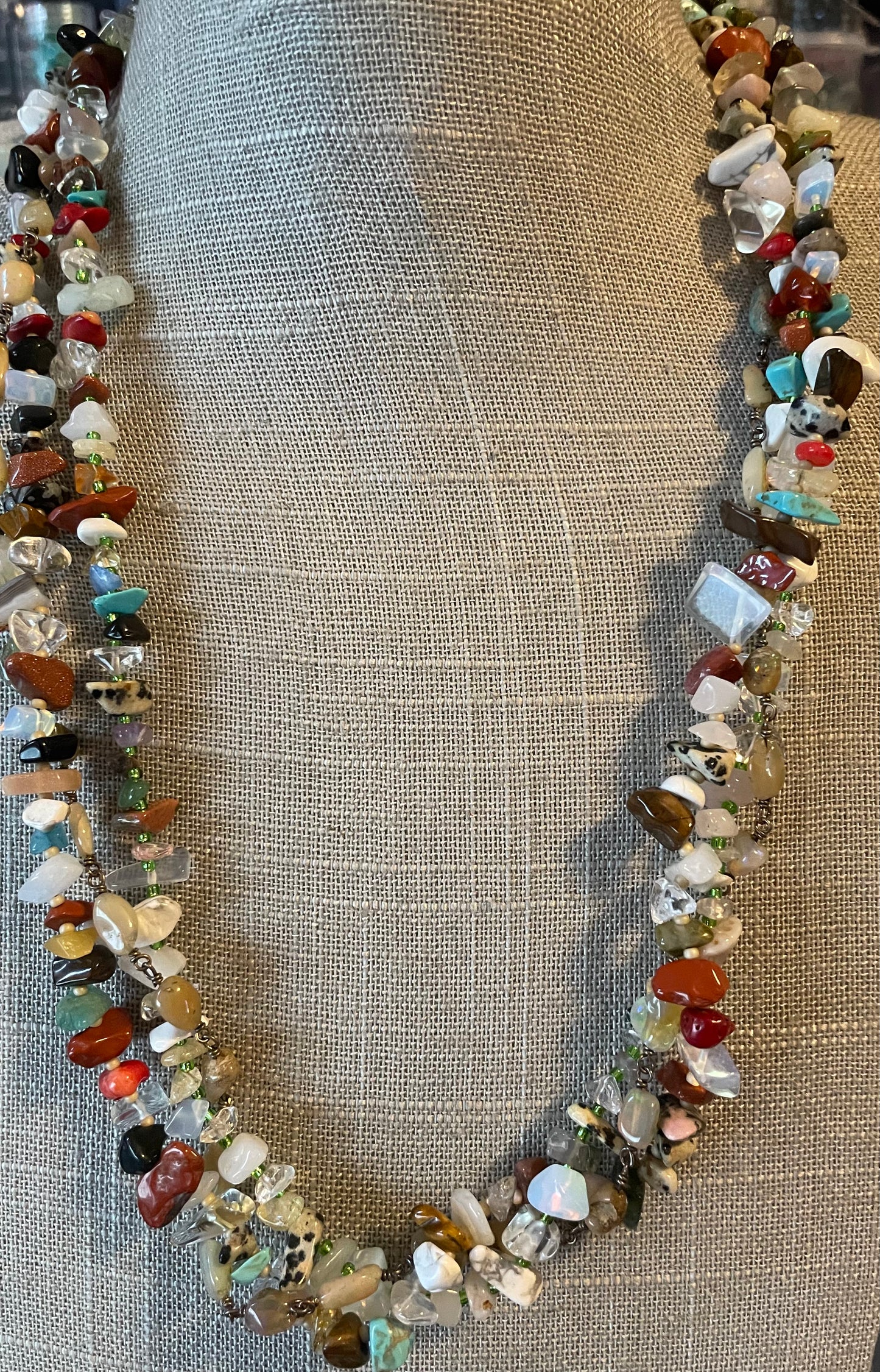 Triple Strand Semi-Precious Chip Necklace