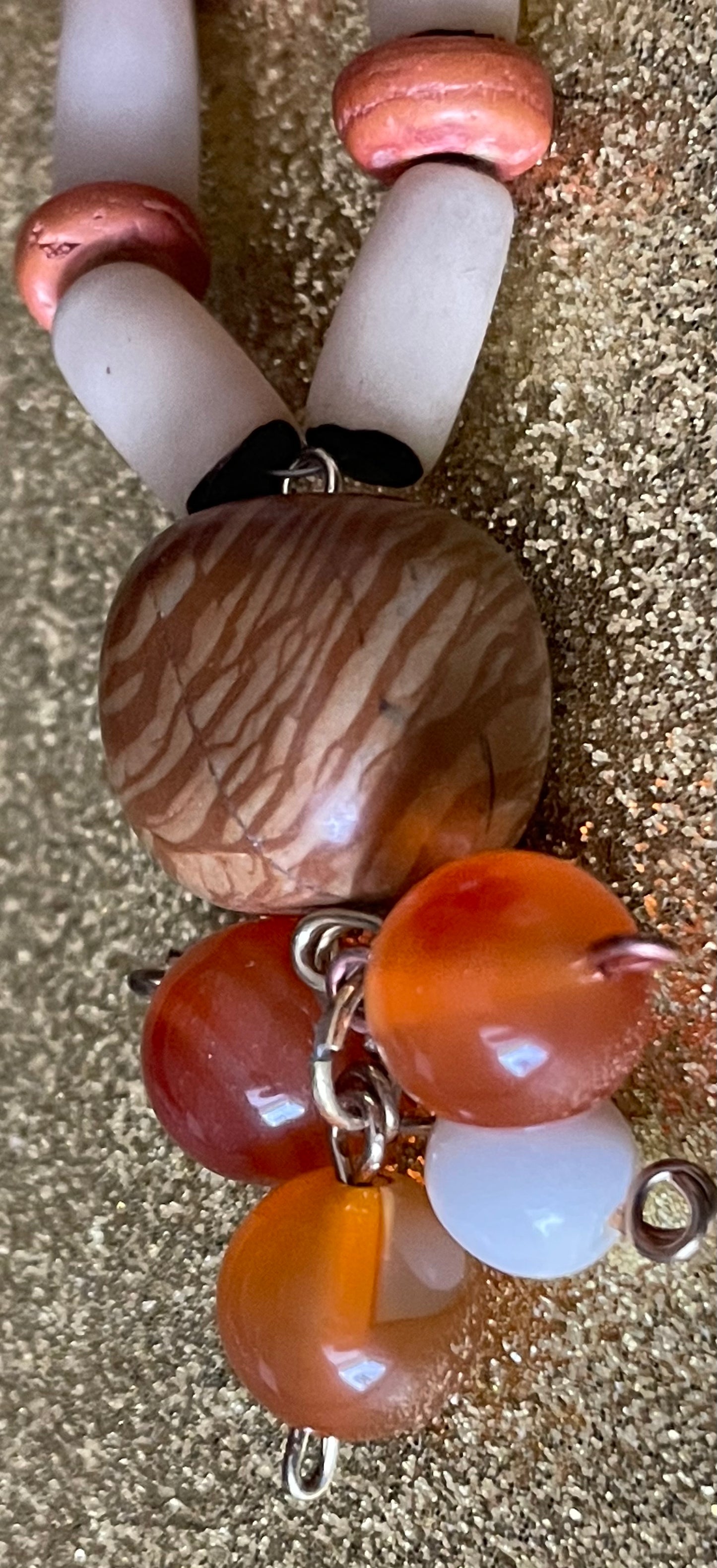 Wood Jasper and Carnelian Pendant Necklace