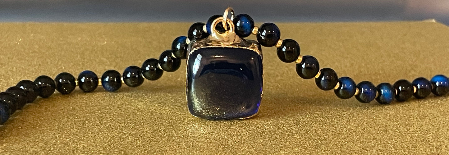 Deep Blue Glass Cabochon Pendant