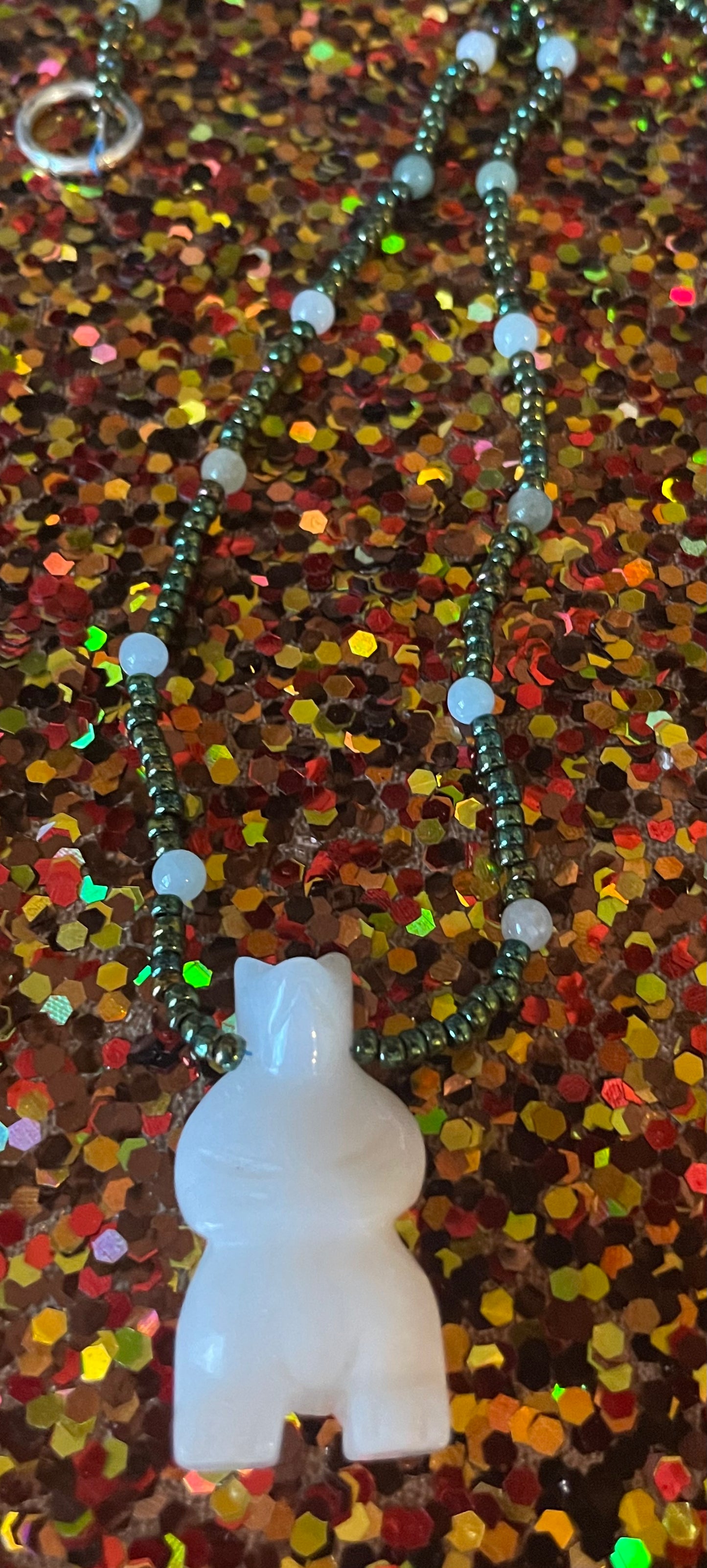 White Jade Shirley Bear Necklace