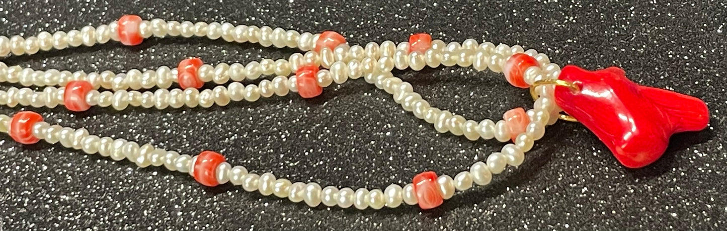 Red Coral and Pearl Necklace