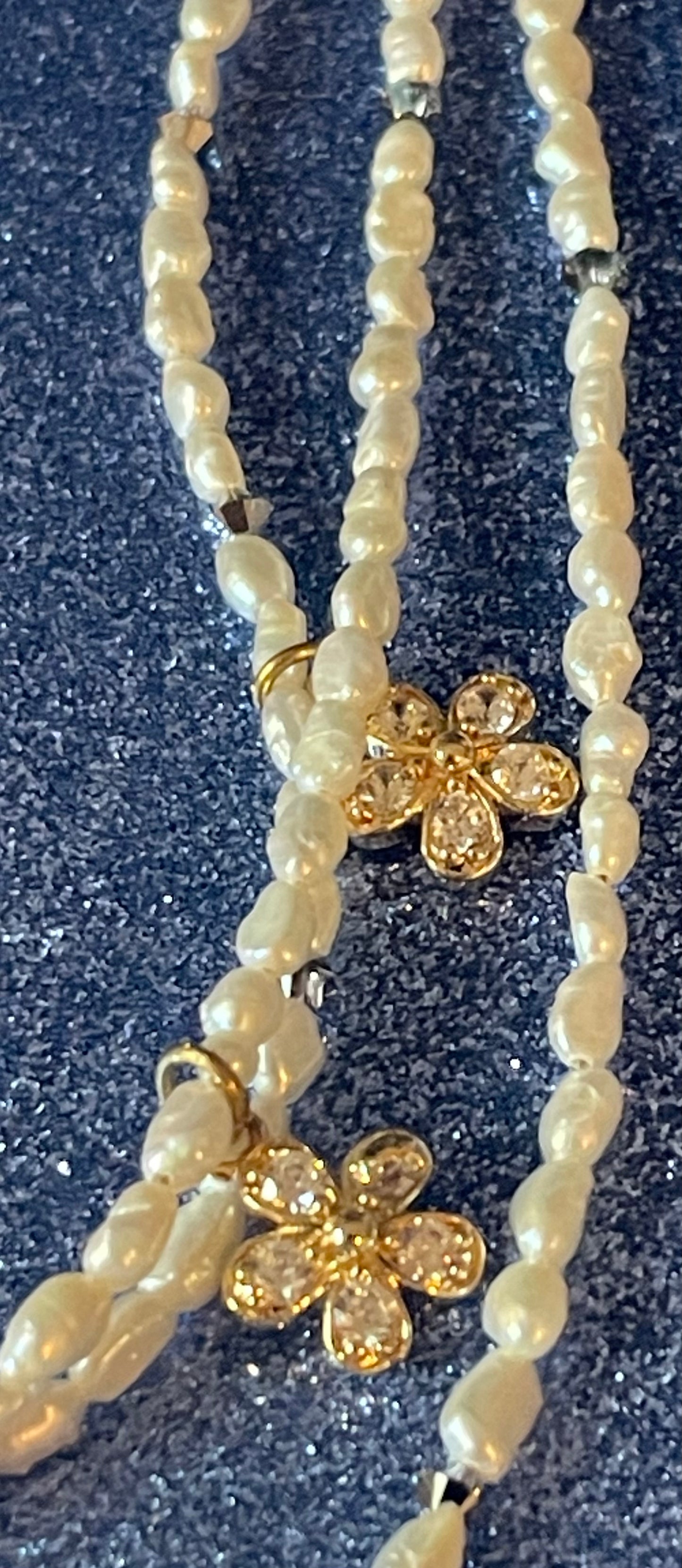 CZ Flower Triple Strand Necklace