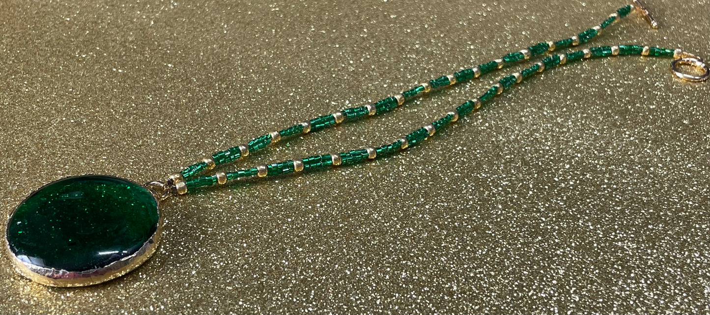 Gilted Green Glass Necklace