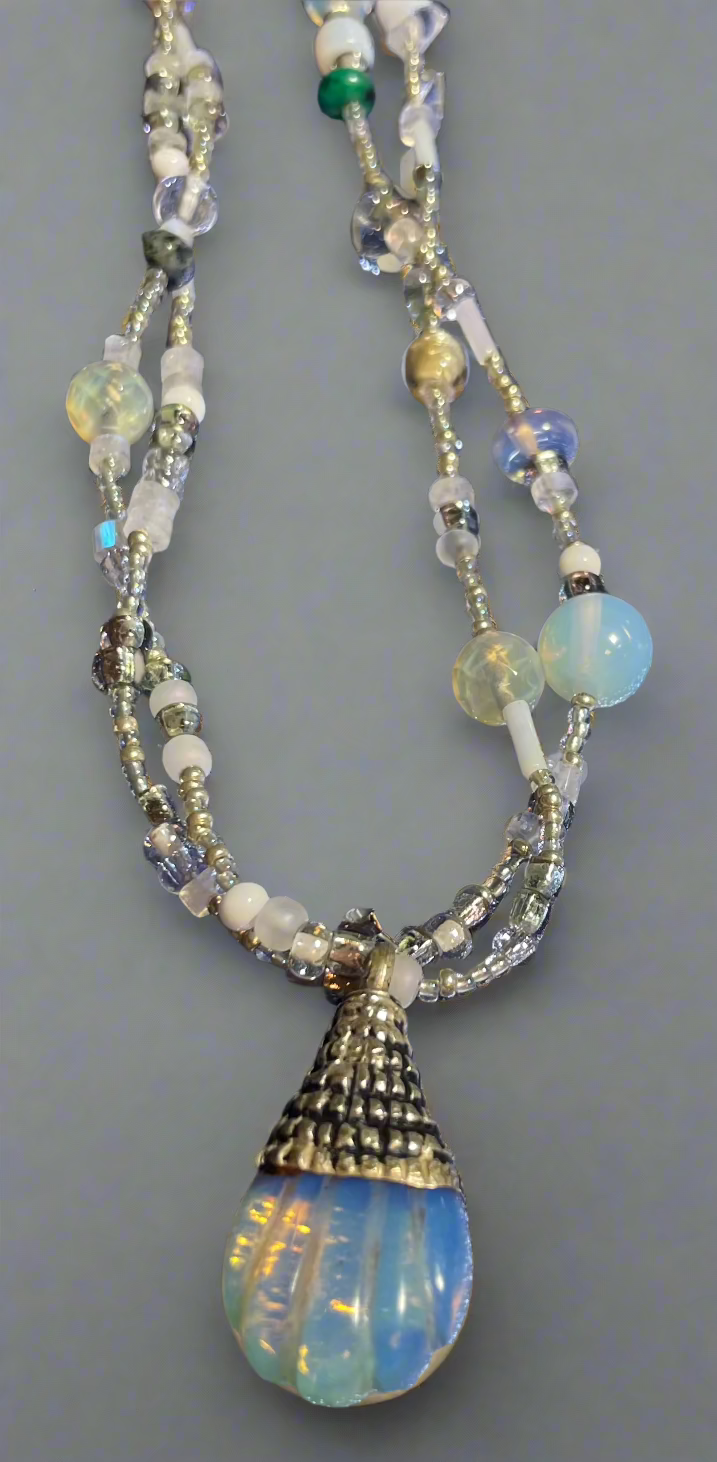 Nepalese Filigree Moonstone Pendant-Double Strand Necklace