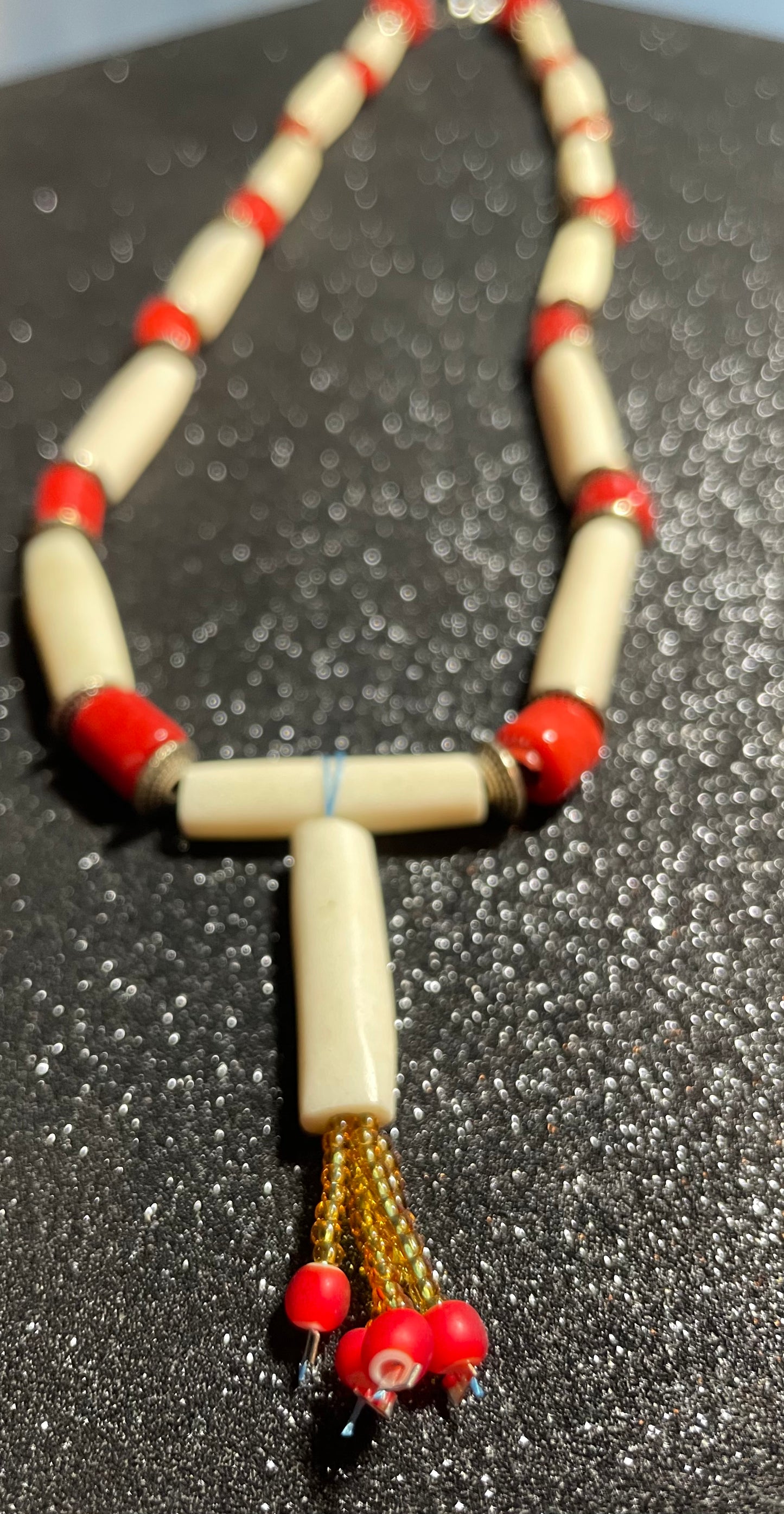 Ceramic and Bone Necklace in Red and White