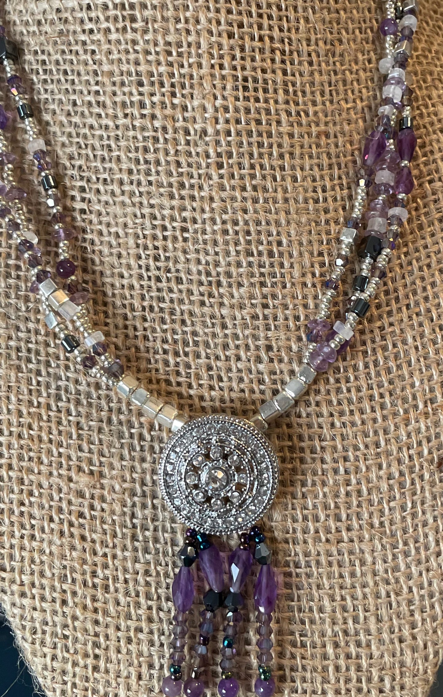 Rhinestone Shield with Amethyst Pendant Necklace
