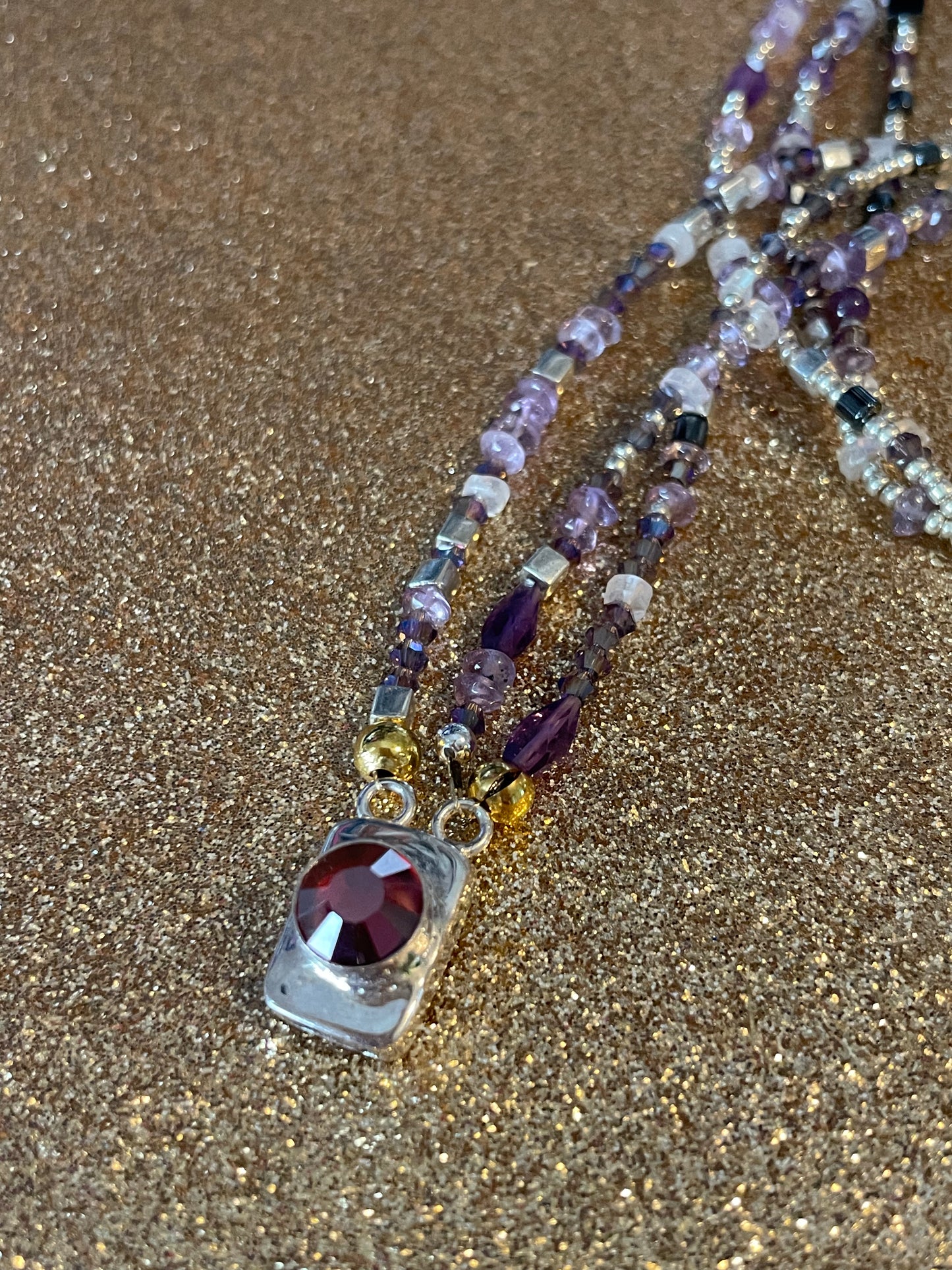 Rhinestone Shield with Amethyst Pendant Necklace