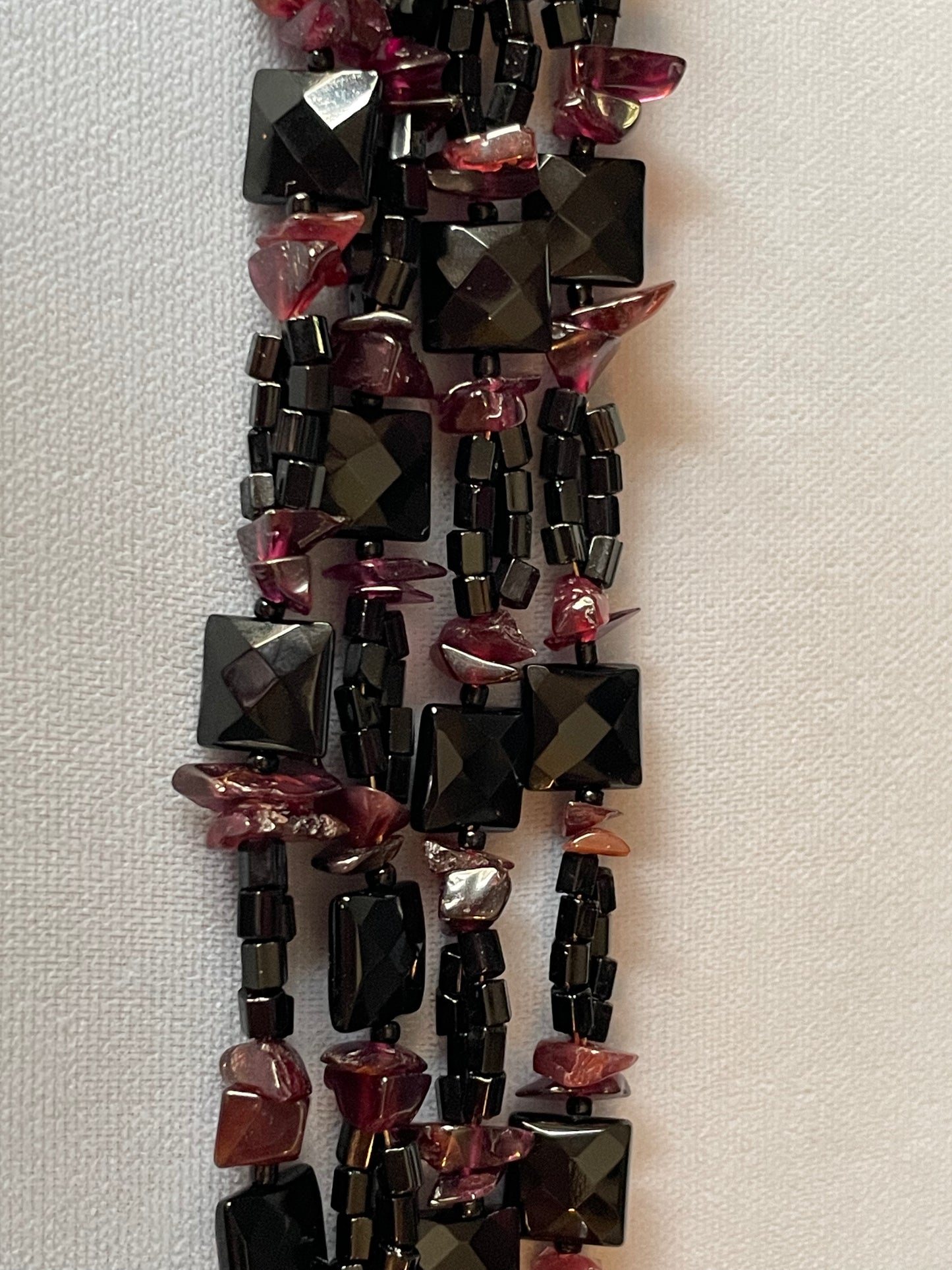 Garnet and Onyx Long Strand Necklace