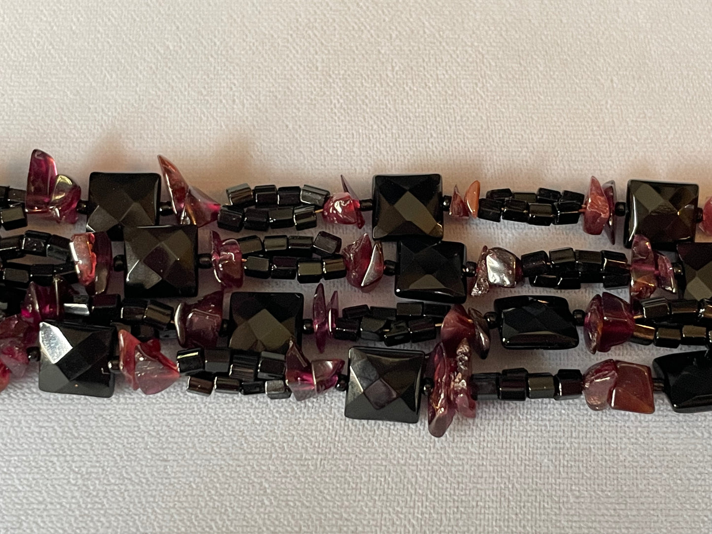 Garnet and Onyx Long Strand Necklace