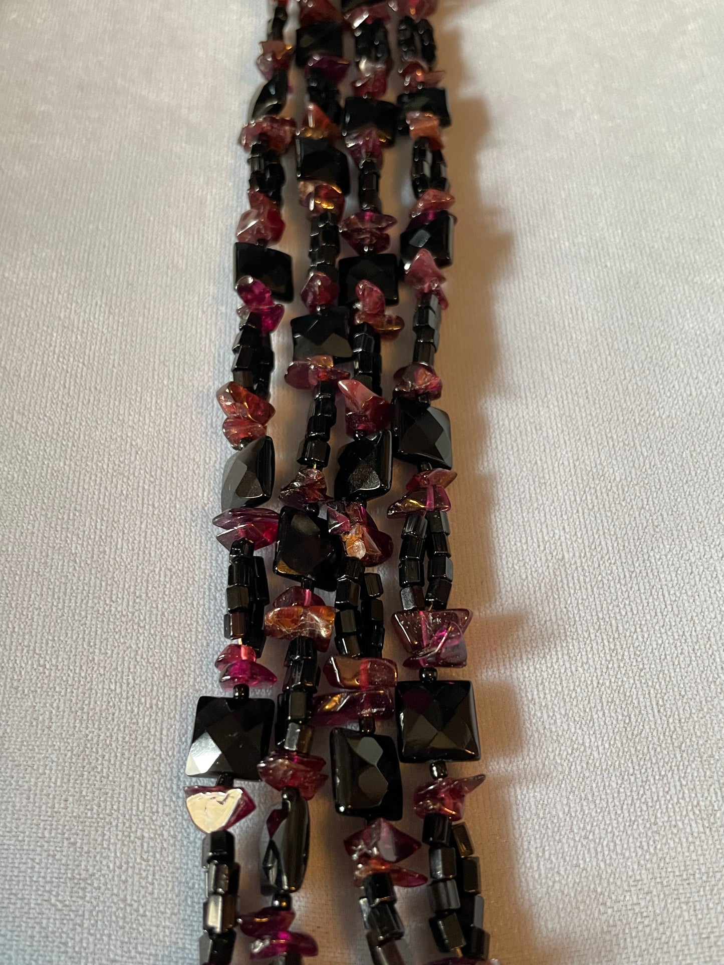 Garnet and Onyx Long Strand Necklace