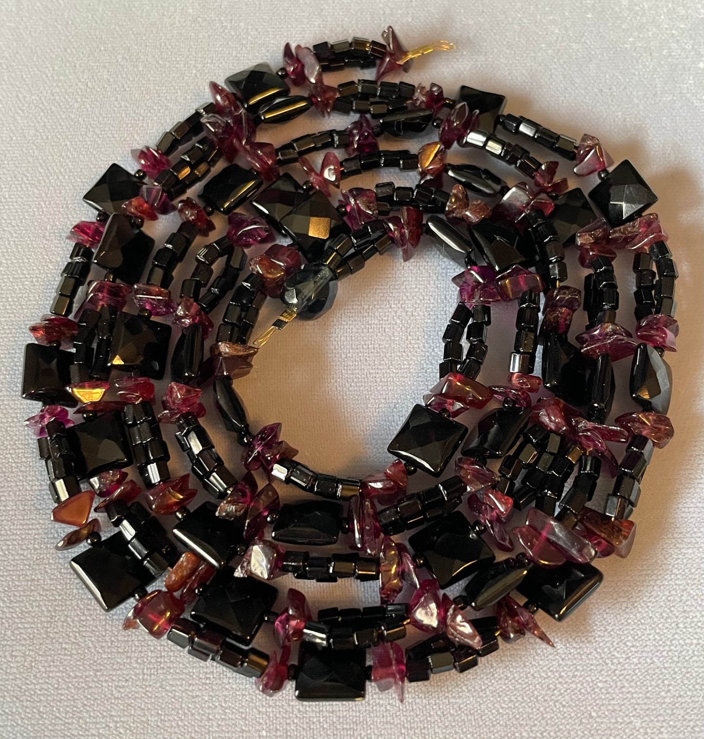 Garnet and Onyx Long Strand Necklace