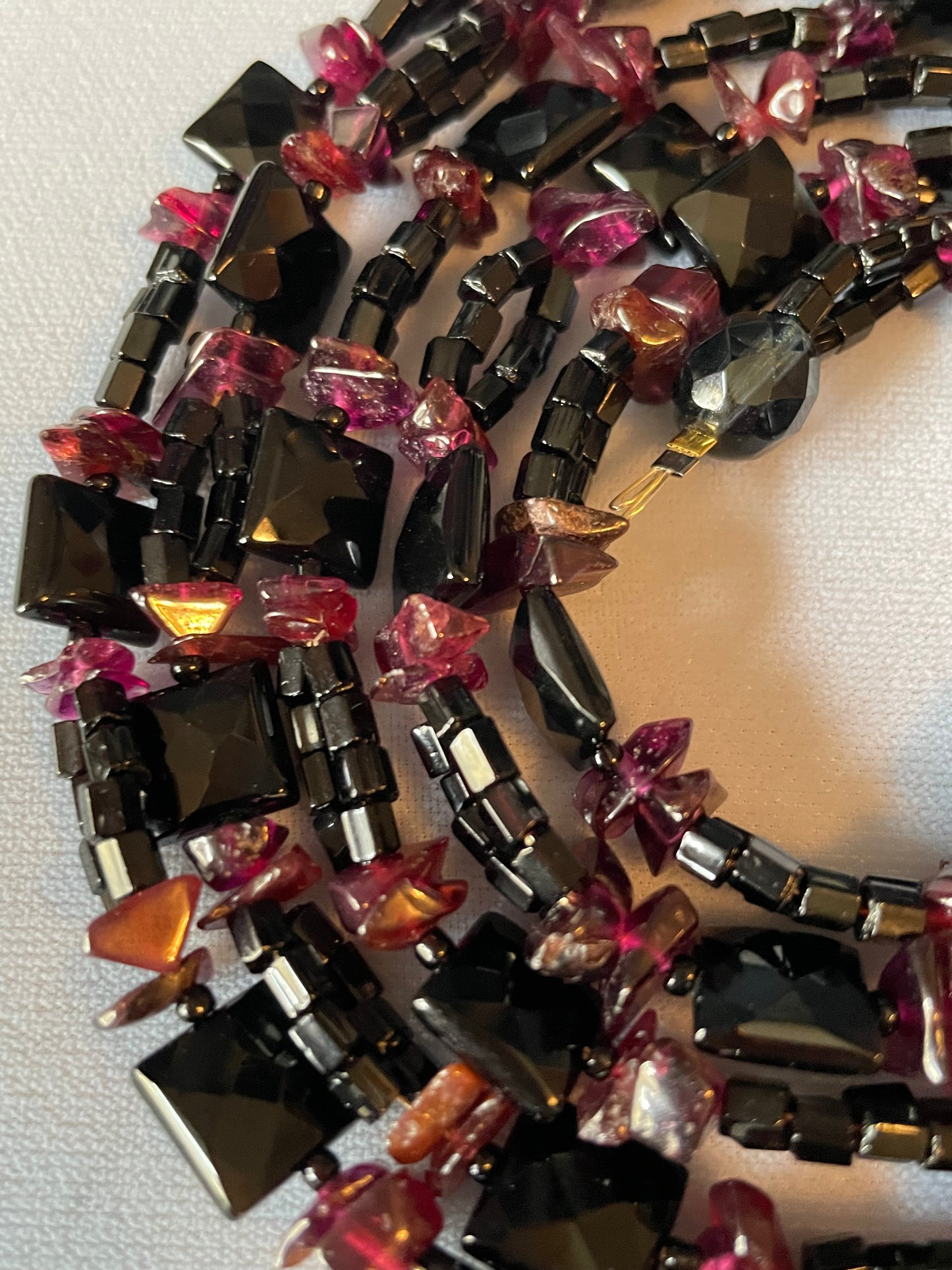 Garnet and Onyx Long Strand Necklace