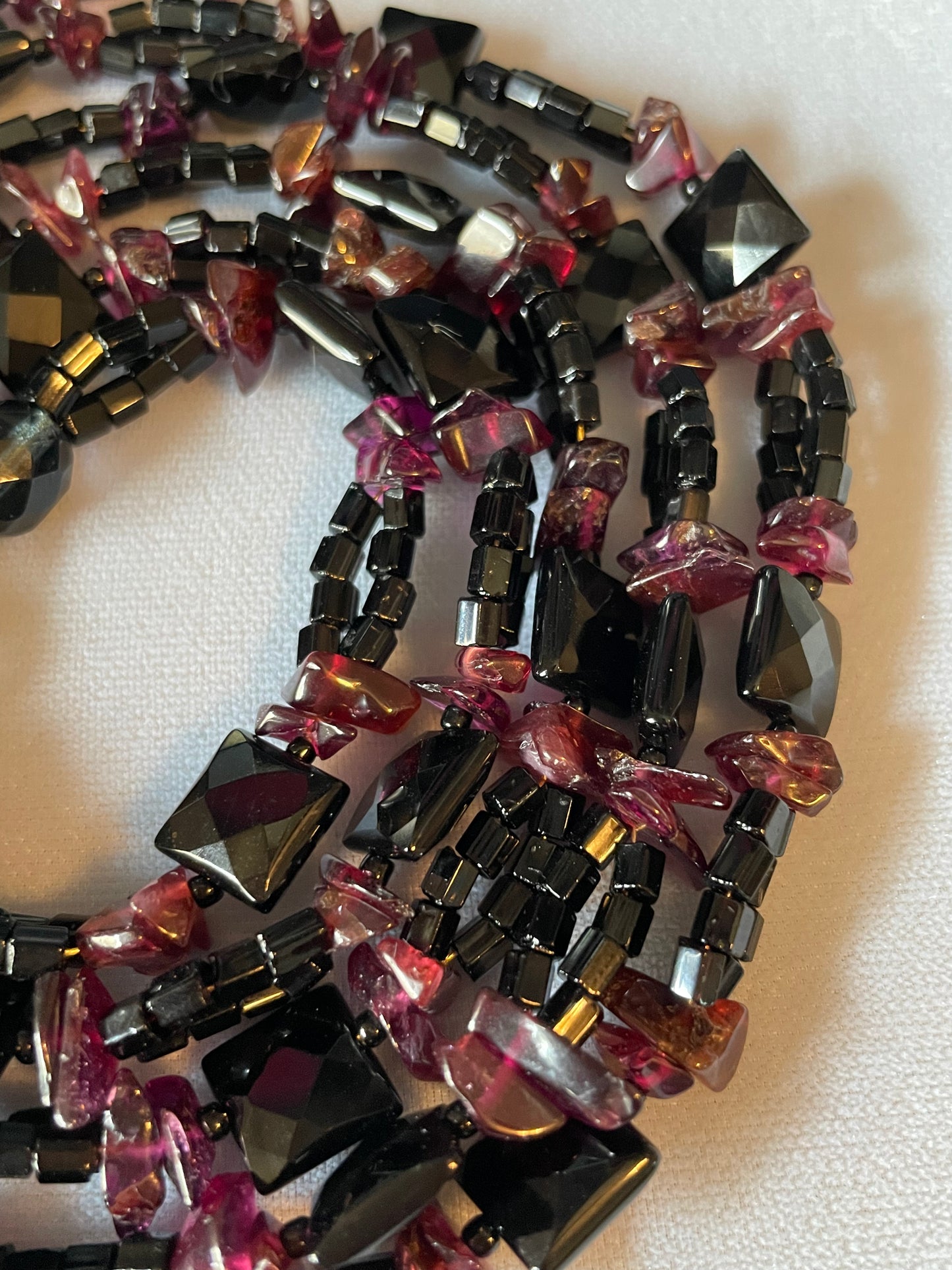 Garnet and Onyx Long Strand Necklace