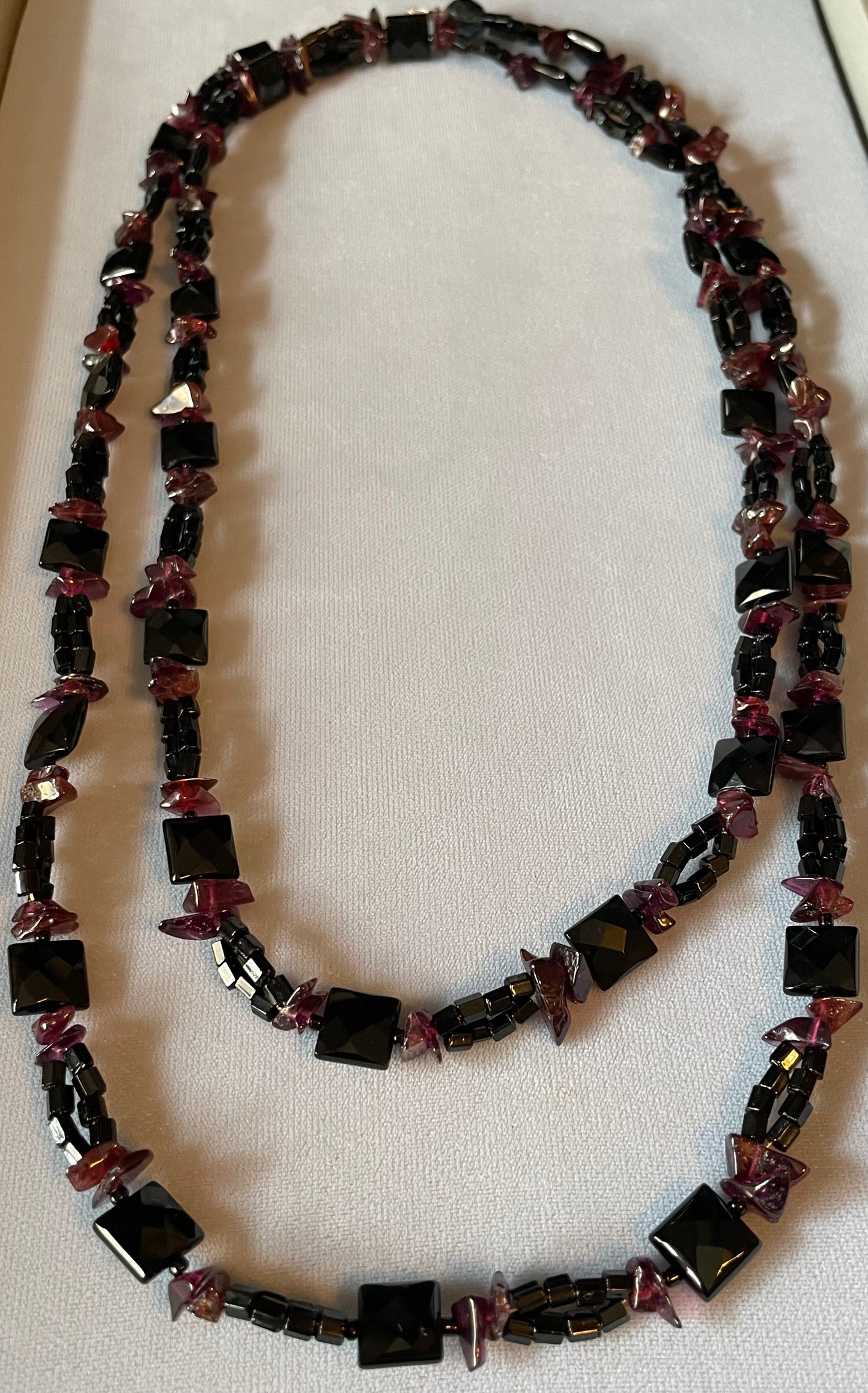 Garnet and Onyx Long Strand Necklace