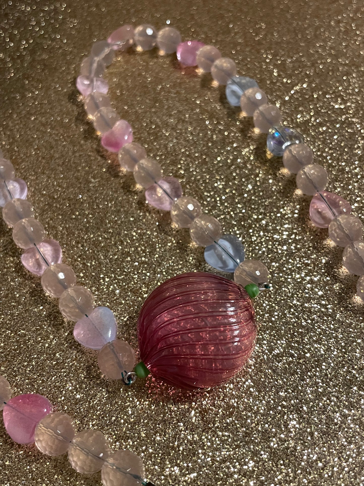 Pink Glass and Rose Quartz Statement Necklace