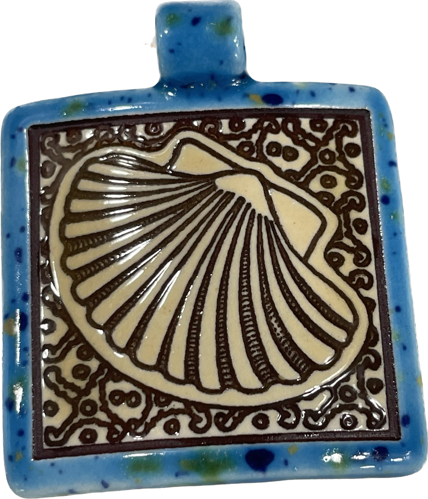 Handcrafted Ceramic Seashell Pendant and Aquamarine Necklace