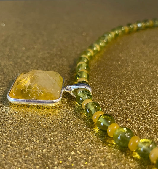 Peridot and Citrine Necklaces with Yellow Lemon Quartz Pendant