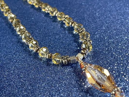 Crystal Necklace with Silver Tassel