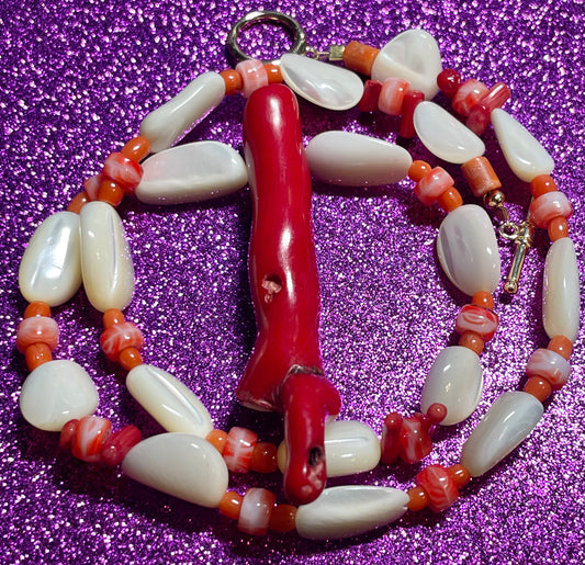 Red Coral and Mother of Pearl Necklace