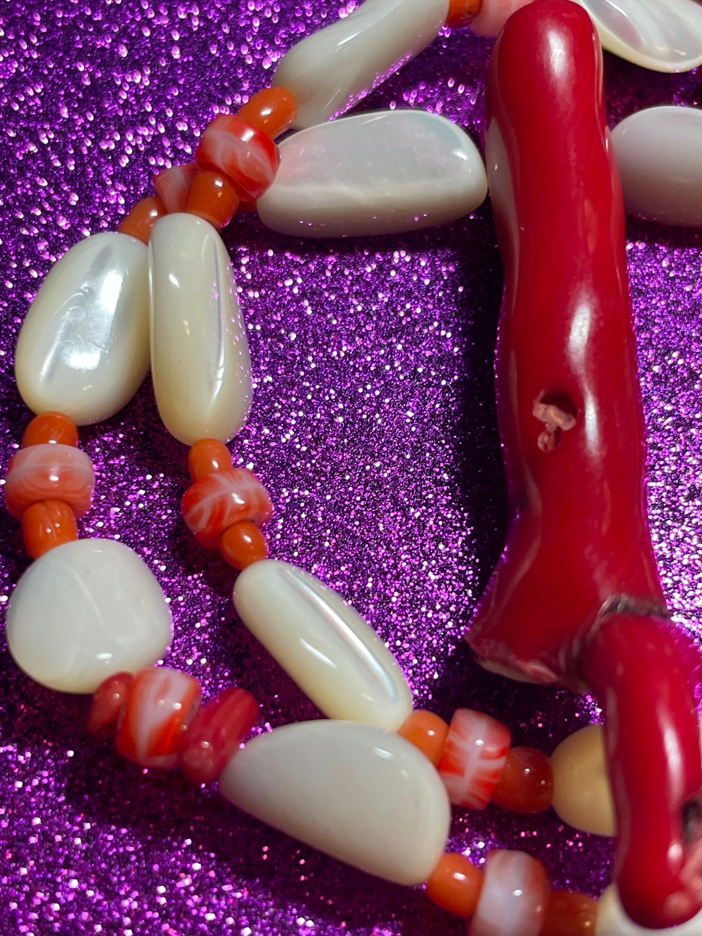 Red Coral and Mother of Pearl Necklace