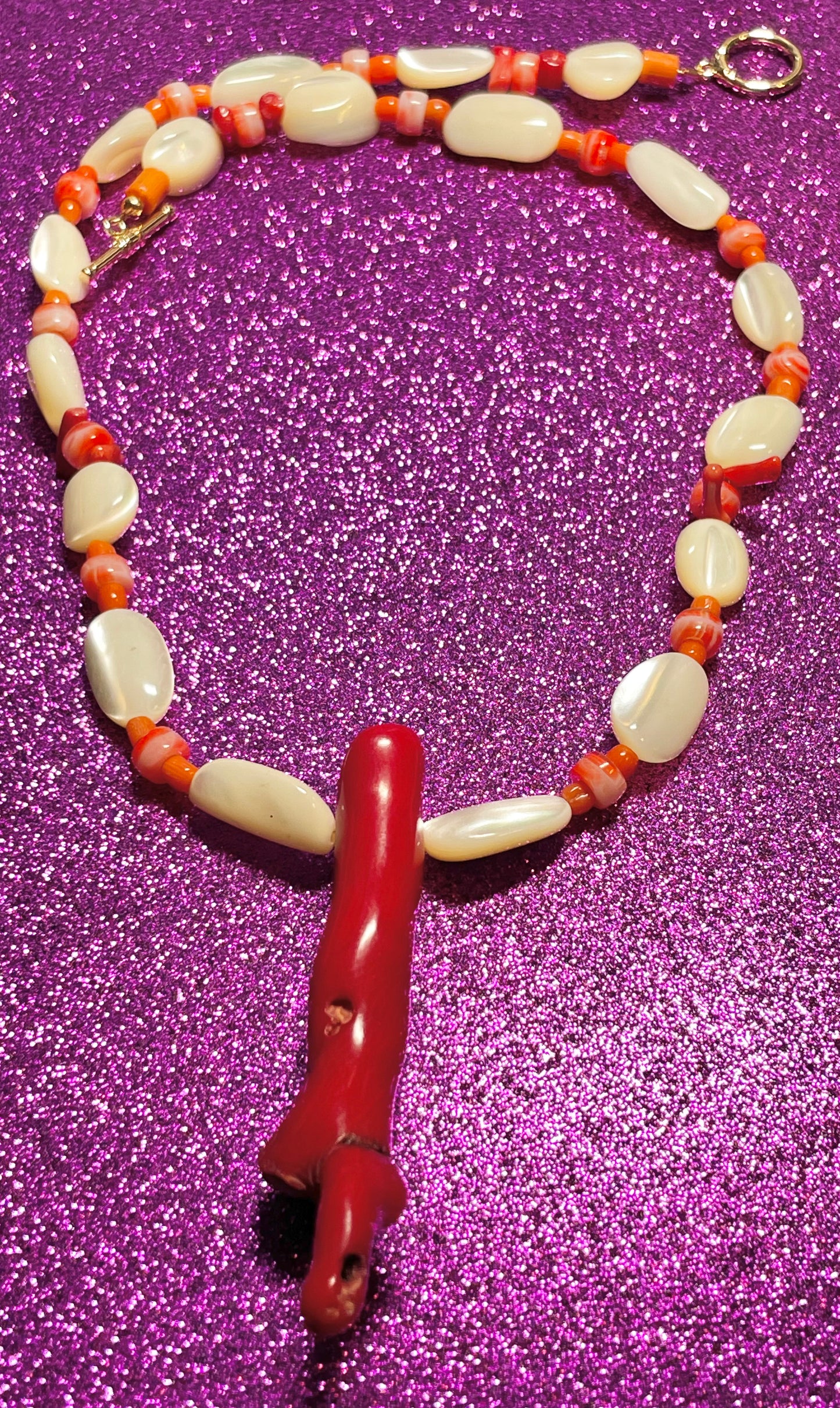 Red Coral and Mother of Pearl Necklace