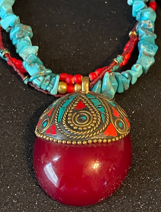 Cherry Amber and Turquoise Necklace