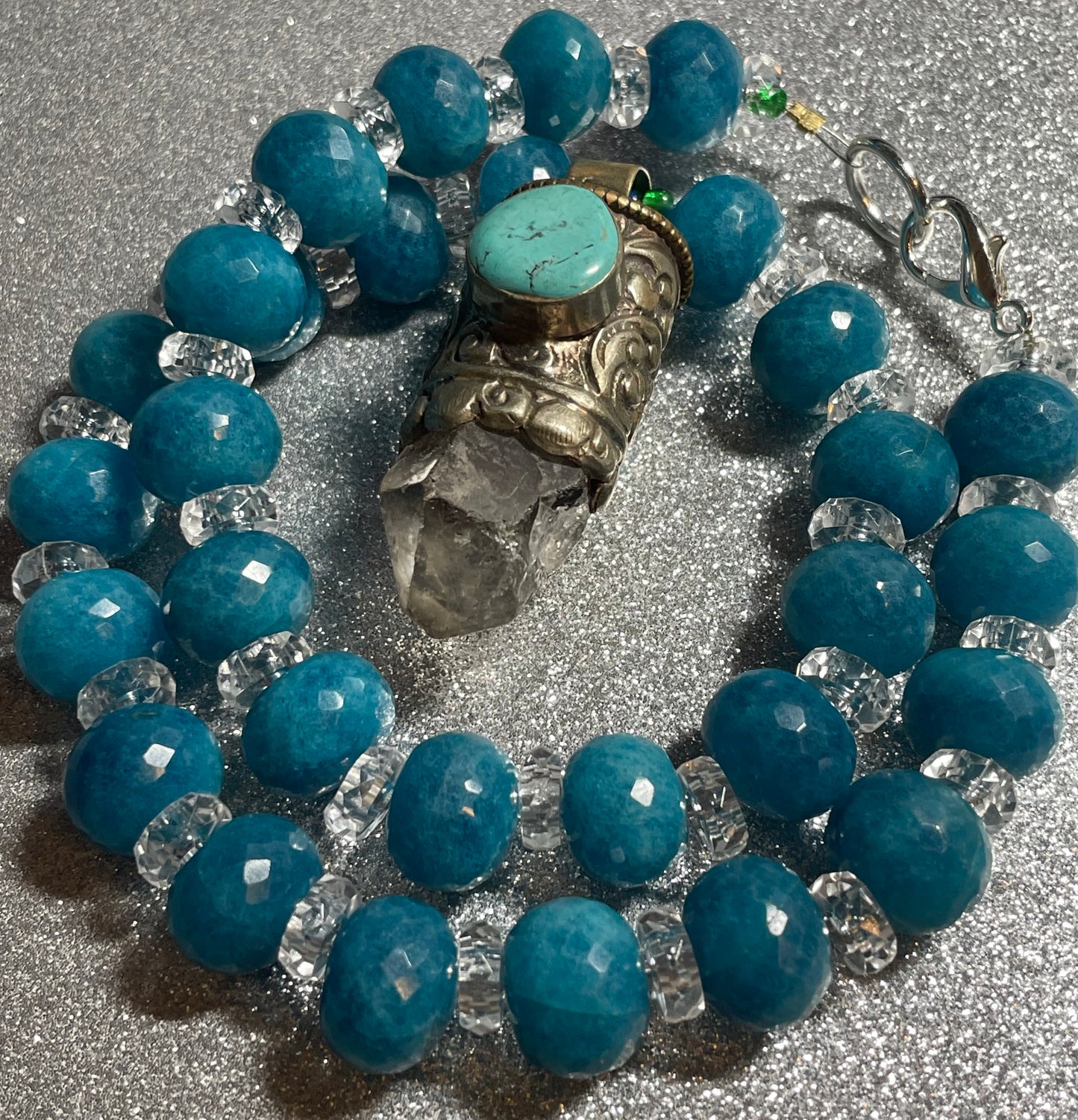 Quartz, Turquoise and Blue Apatite Statement Necklace