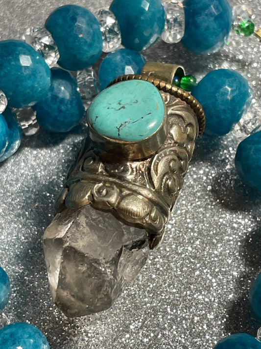 Quartz, Turquoise and Blue Apatite Statement Necklace