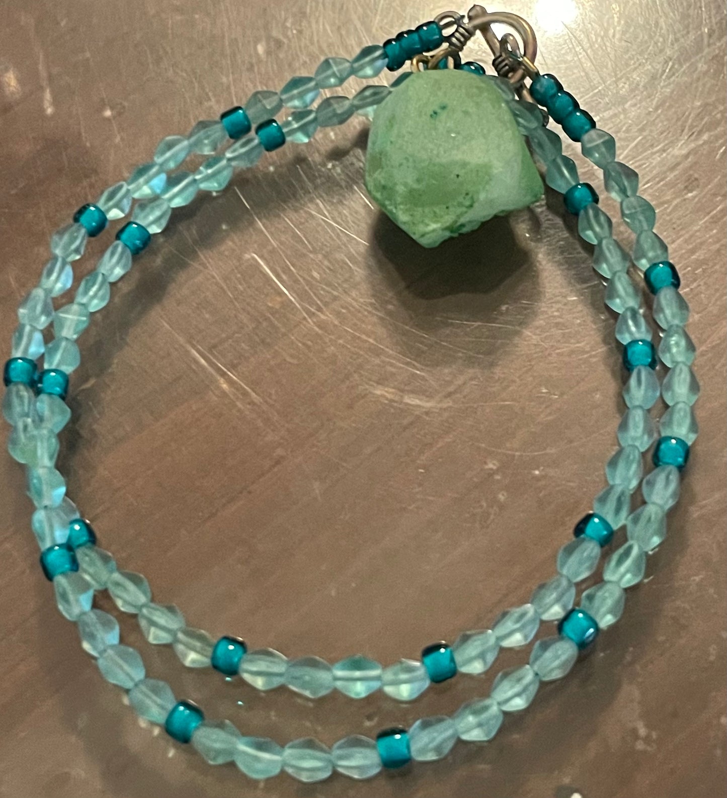 Green dyed raw stone necklace