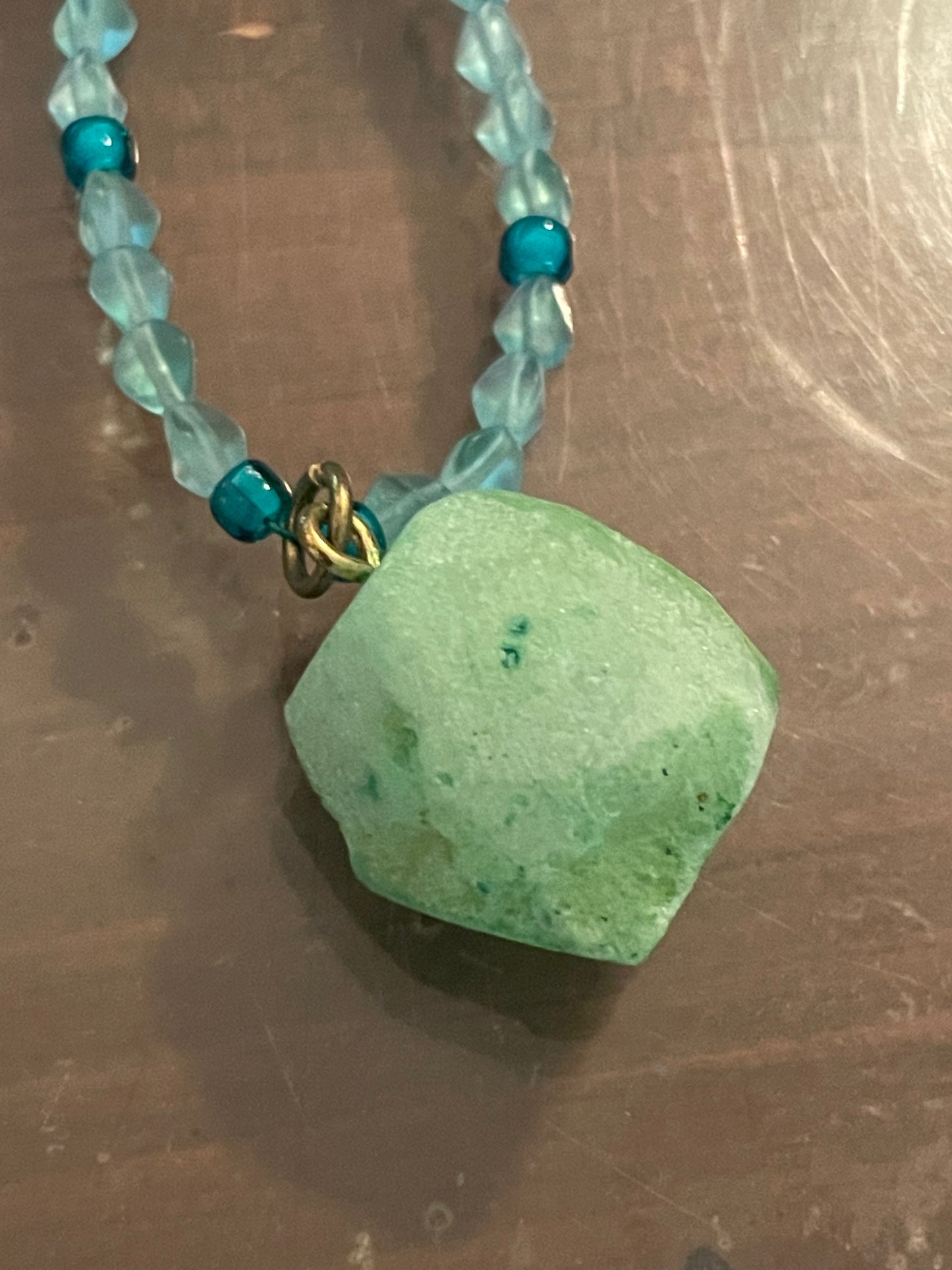 Green dyed raw stone necklace