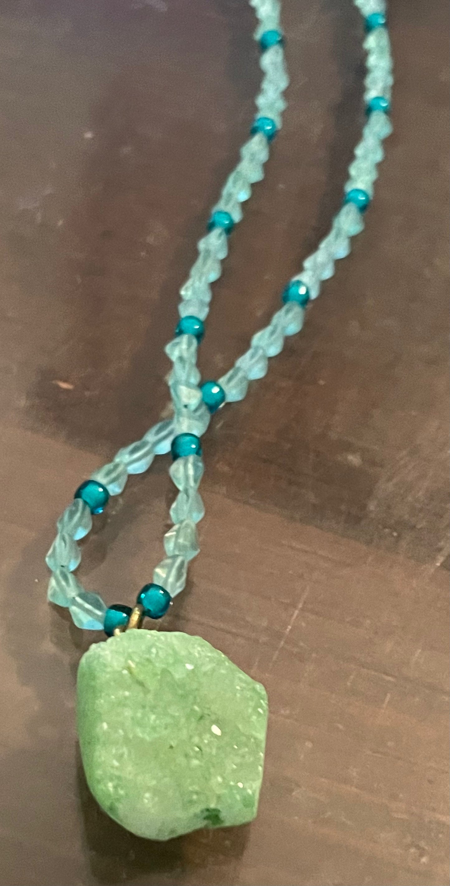 Green dyed raw stone necklace