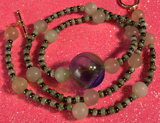 Green Milky Jade and Glass Necklace