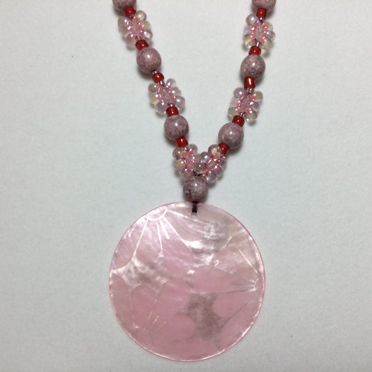 Super Pink Rhodonite and Dyed Mother of Pearl Necklace