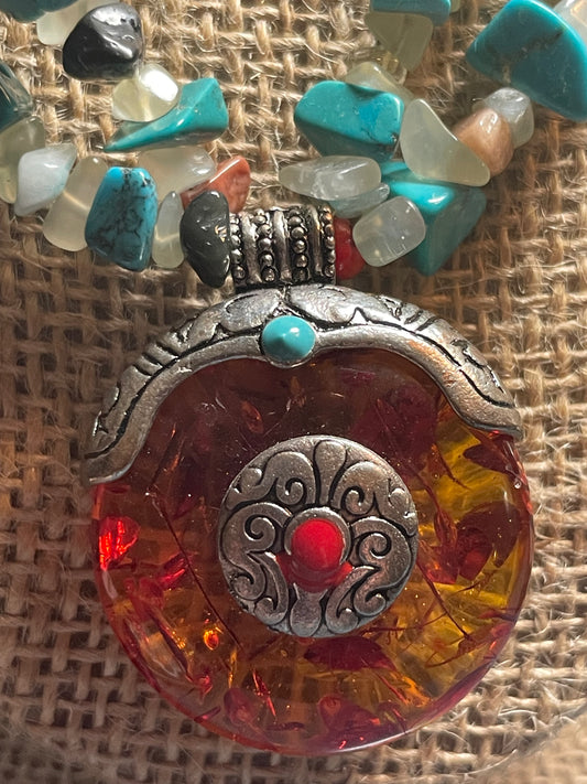 Amber and Turquoise Double Strand Necklace