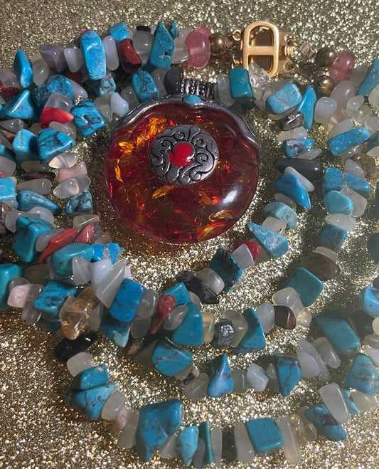 Amber and Turquoise Double Strand Necklace