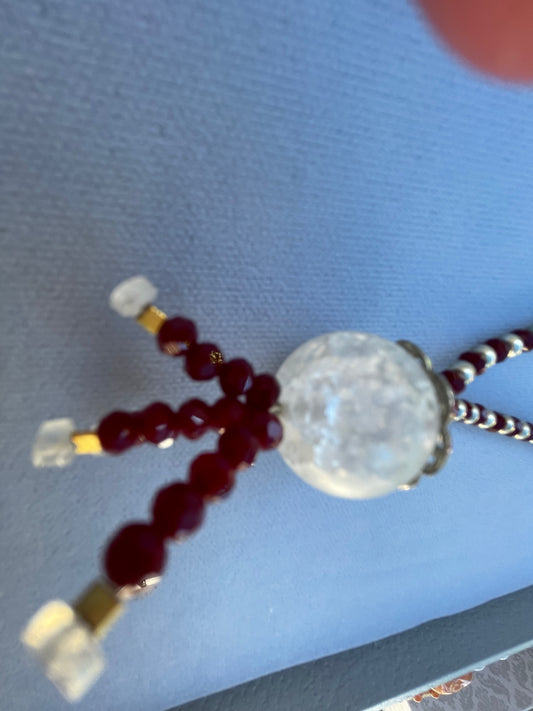 Fun Necklace with Tassel in Deep Reds, Silver and White