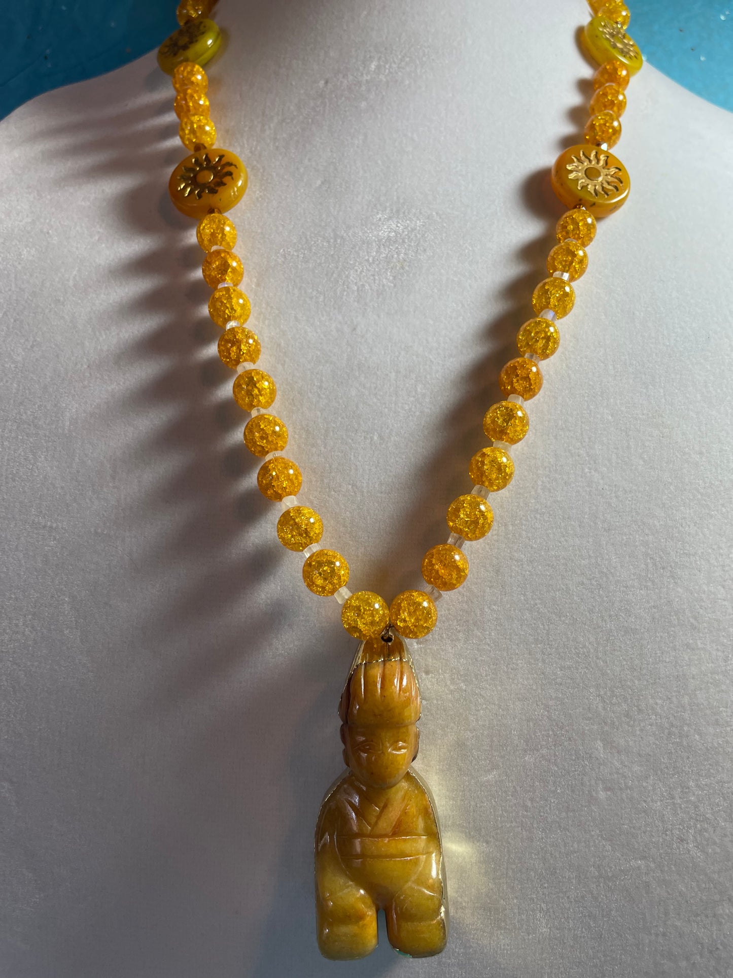 Gilded Yellow Jade Buddha Necklace