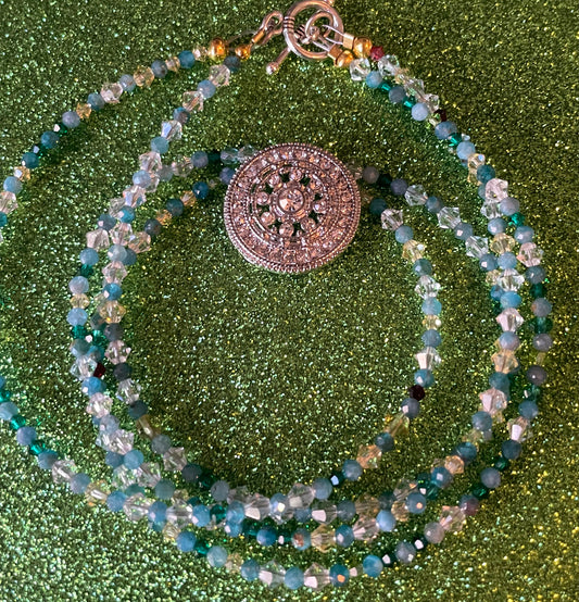 Blue Apatite and Crystal Necklace
