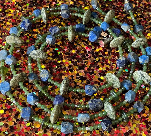 Lapis Lazuli and Jade Double Strand Necklace