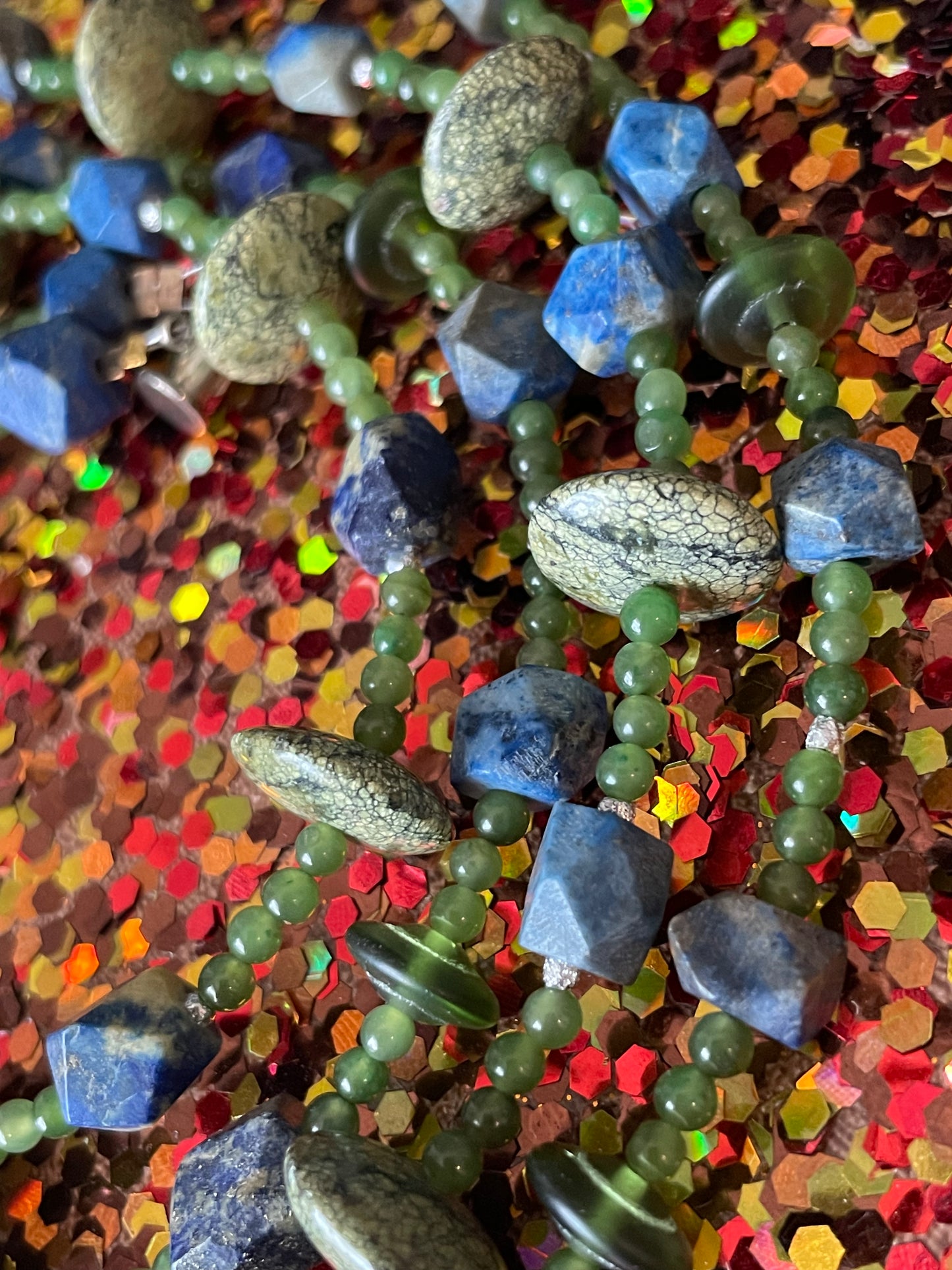 Lapis Lazuli and Jade Double Strand Necklace