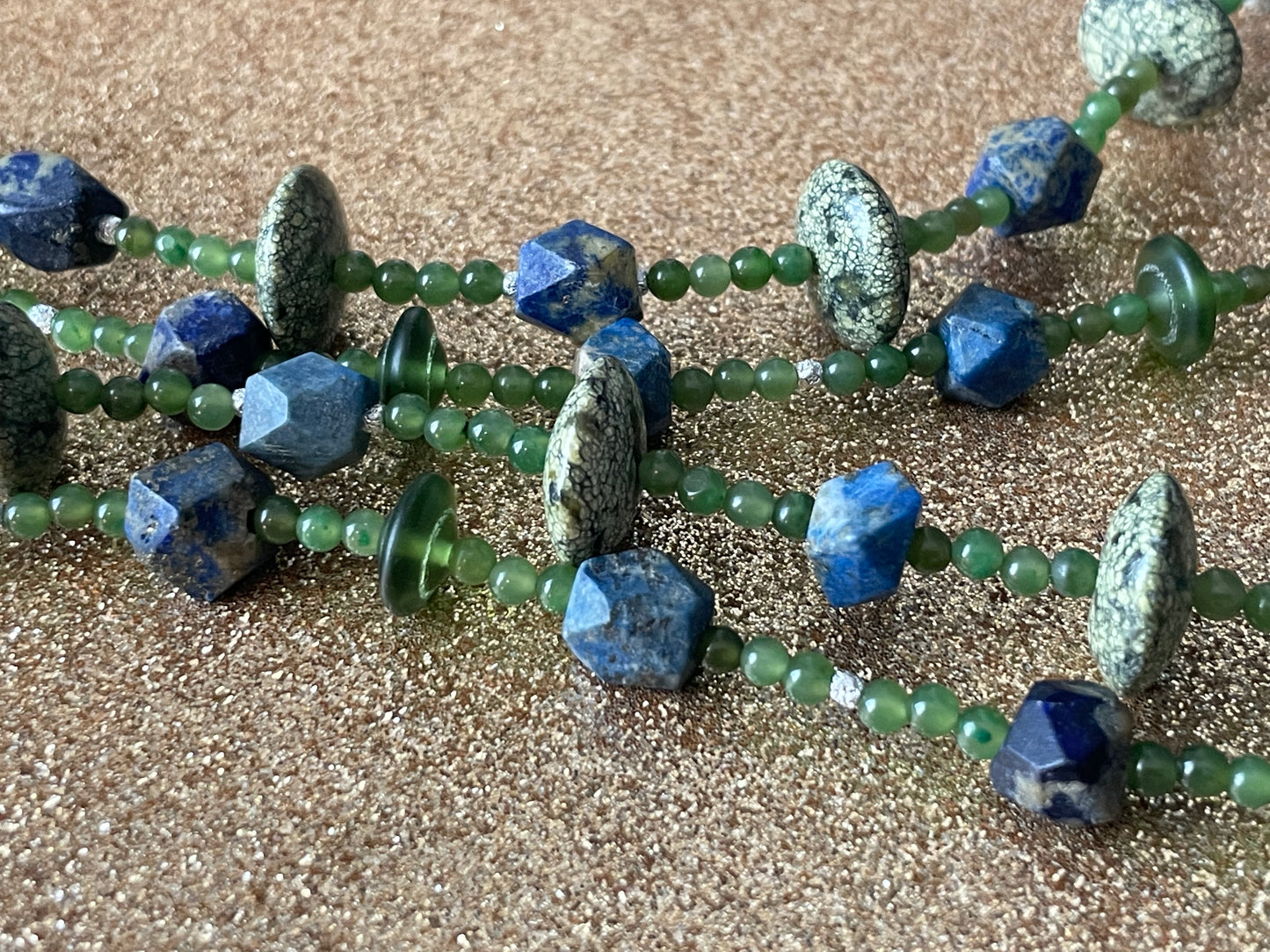 Lapis Lazuli and Jade Double Strand Necklace